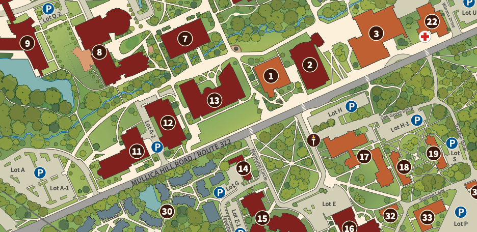 A screen photo of Rowan University's campus map.